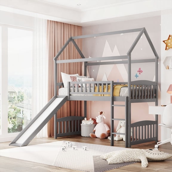 House Bed with Slide in Gray - Maximize Space & Fun