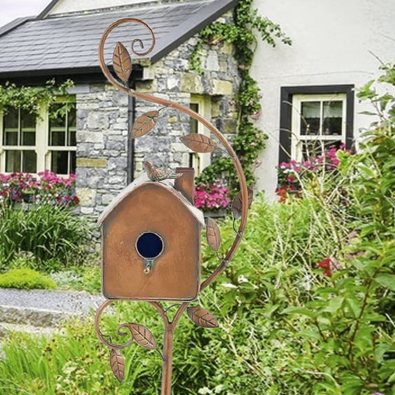 House Bird Nest Courtyard Decoration Outdoor Bird House Garden Decoration,Bird House Stakes for Outside with Pole, Metal Bird House with Pole