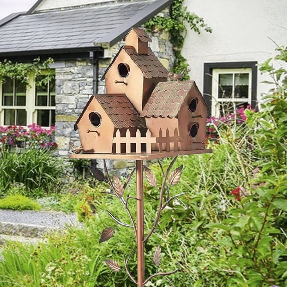 House Bird Nest Courtyard Decoration Outdoor Bird House Garden Decoration,Bird House Stakes for Outside with Pole, Metal Bird House with Pole