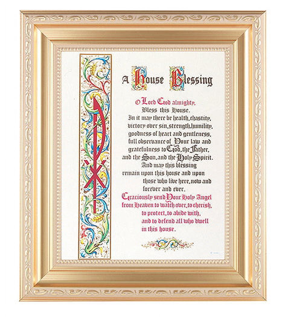 House Blessing Picture Framed Wall Art Decor Large, Satin Gold Fluted
