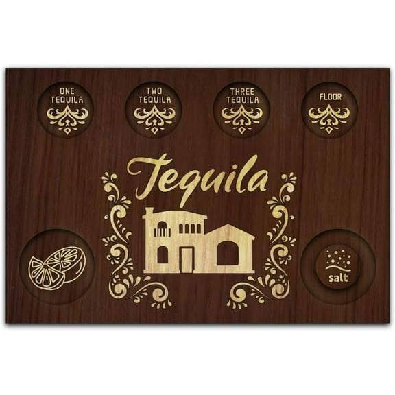 House Botanical Tequila Shot Glasses Serving Tray Wooden Glass Holder with Salt Rim Shot Glasses Board