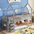 thumbnail image 1 of House Bunk Bed Twin Over Twin, Wooden Bunk Bed with Storage Shelves and Drawers, Twin Bunk with Ladder and Safety Guardrails for Small Space, Space-Saving Design, Grey, 1 of 7
