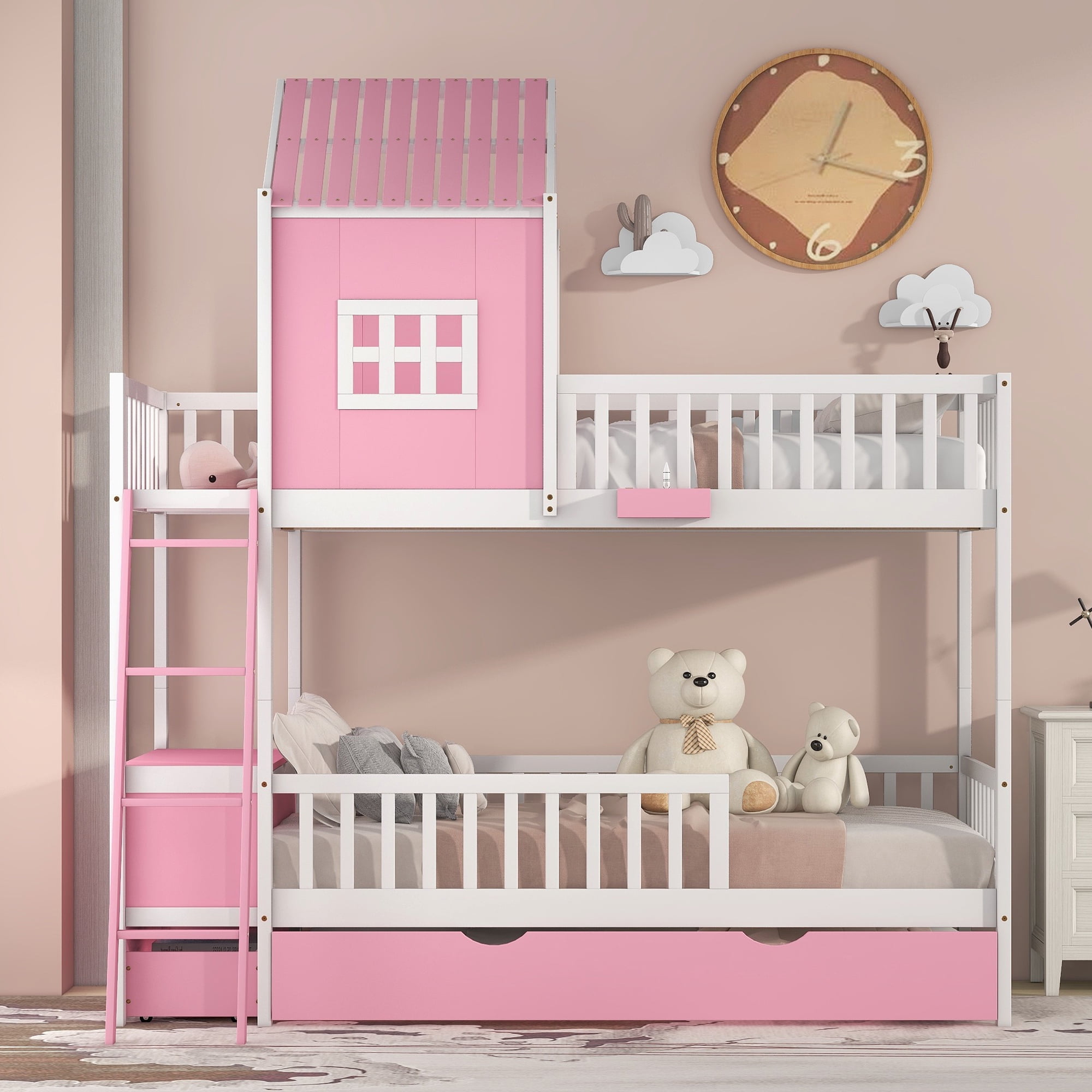House Bunk Beds Twin over Twin/ Full over Full Size with Safety — free download