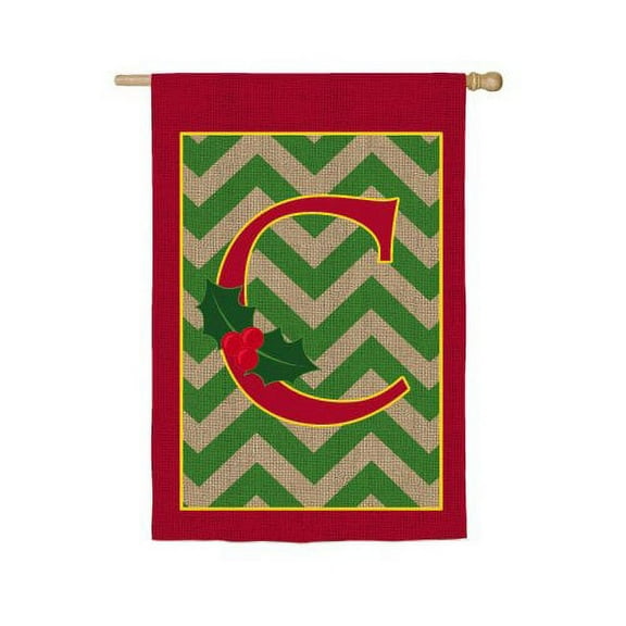 Evergreen Burlap Regular Flag - Holy Monogram C