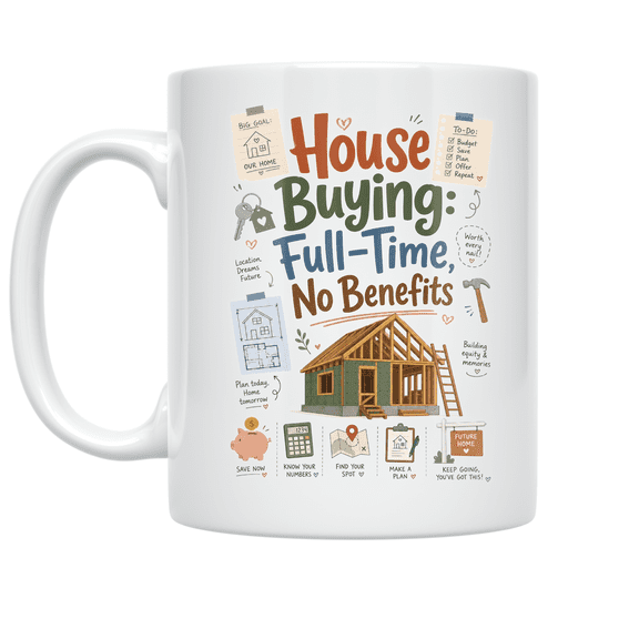 House Buying: Full-Time, No Benefits - Real Estate Enthusiast - 11 oz Ceramic Coffee Mug