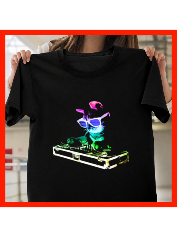 House Cat Rainbow DJ Kitty Electronic Beats Music Feline Unisex T-Shirt, up to size 5XL