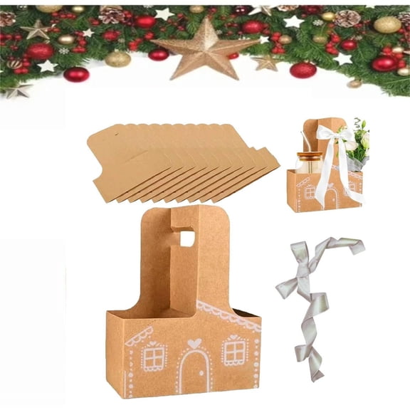 House Christmas Gift Box/Cup Holder, Gingerbread Drink Holders With Handle | 1 Pieces Portable Mug Holder Bags For Classroom Beach Camping Travel Picnics Outdoor
