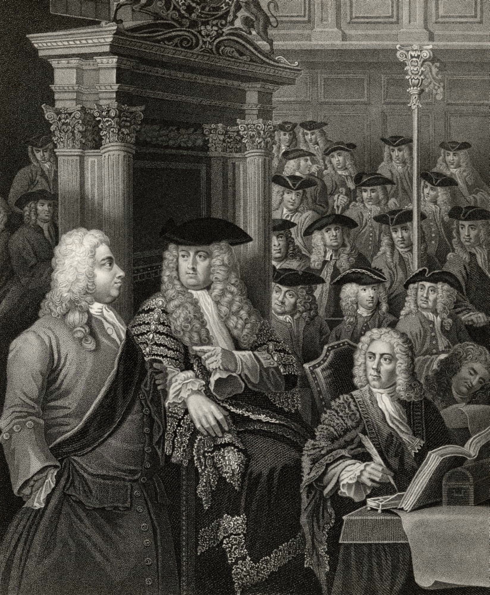 The House Of Commons In Sir Robert Walpoles Administration Engraved By R Page After Hogarth And Thornhill From The Works Of Hogarth Published London 1833 Canvas Art - Ken Welsh Design Pics (26 x 32)