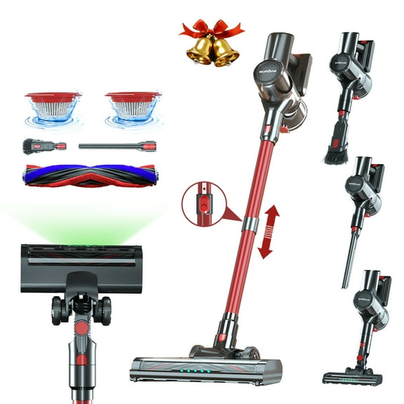 House Cordless Vacuum Cleaner, Lightweight Stick Cleaner 6-in-1 46KPa Powerful Suction for All Home, 300W 45 Min Runtime, GreenLight Dust Detection for Carpets, Handheld Cleaner Car Accessories