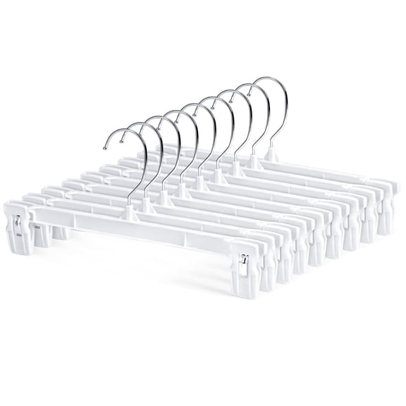 Cozymood Pants Hangers, 10 Pack Skirt Hangers Space Saving, 12 inch Non Slip Plastic Bottoms Hangers with Clips, Clips Hangers for Shorts, Skirt, Bottoms, Jeans