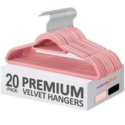 Velvet Hangers with Tie Bar 20 Pack ,Non-Slip Clothes Hangers , Standard Hangers with 360 Degree Rotatable Hook, Heavy Duty Coat Hangers(Pink)