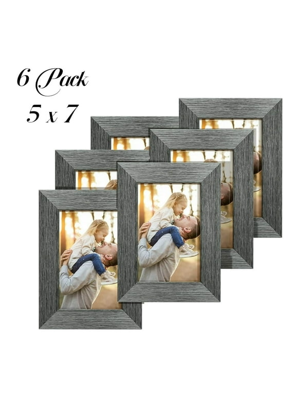 House Day Picture Frames 5x7 Set of 6, Rustic Grey Farmhouse Photo College Frame for Wall Decor or Table Top Display