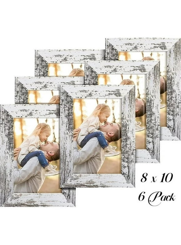 House Day Picture Frames 8x10 Set of 6 - Distressed White Farmhouse Rustic Photo Frames, Large Wall Frame Set
