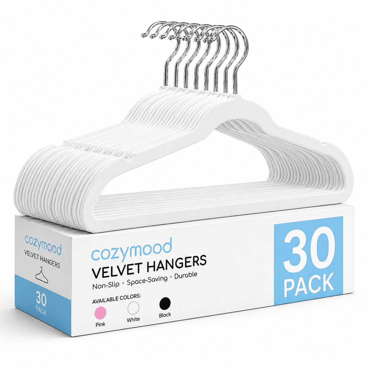 cozymood Premium Velvet Hangers 30 Pack Clothes Hanger,Heavy Duty Non Slip Felt Hangers Suit Hangers White