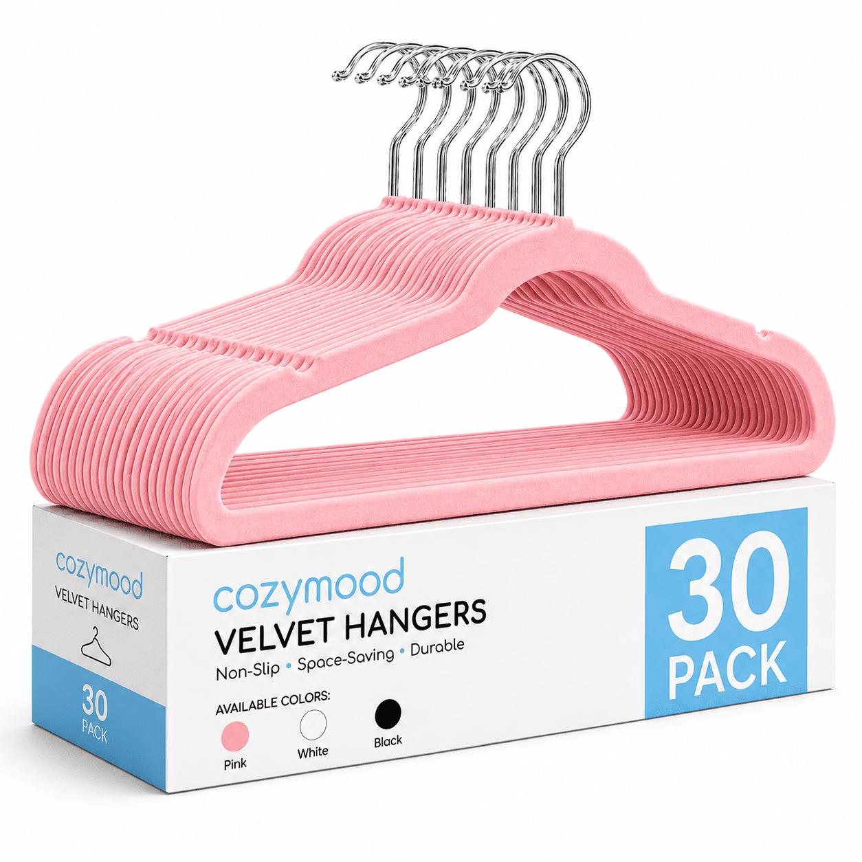 cozymood Velvet Hangers 30 Pack, Non-Slip Clothes Hangers with 360 Degree Swivel Hooks, Slim Space-Saving Suit Hangers, Pink
