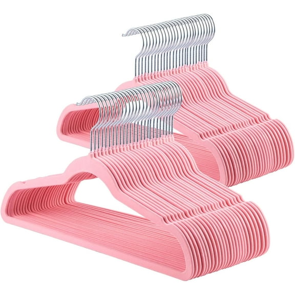 cozymood Premium Velvet Hangers 30 Pack,Space Saving Clothes Hanger,Heavy Duty Non Slip Felt Hangers Suit Hanger Pink