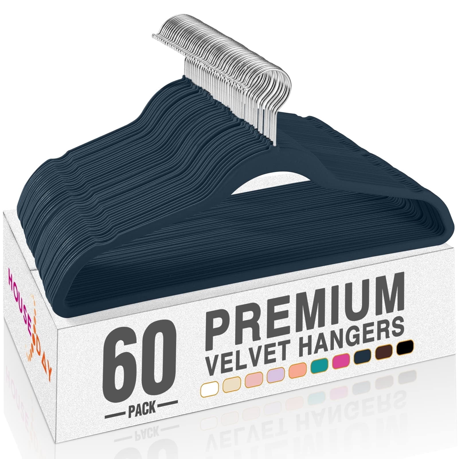 cozymood Premium Velvet Hangers Non-Slip Space Saving Suit Clothes Hangers, Navy Blue, 60 Count