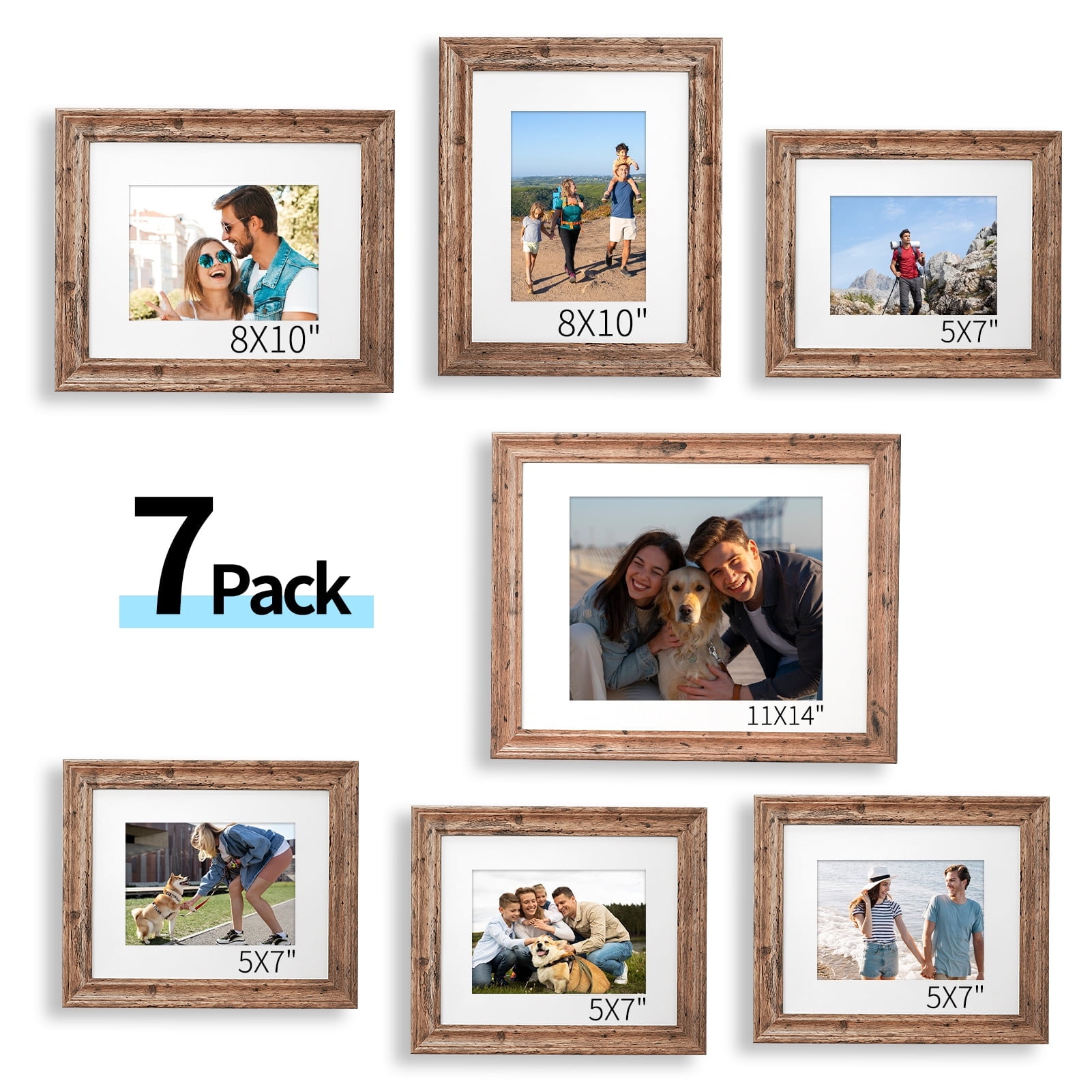 House Day 7 Pack Picture Frames, Photo Frame Set for Family, Multi Sizes Including 8x10, 5x7, 4x6, Retro Brown - Walmart.com