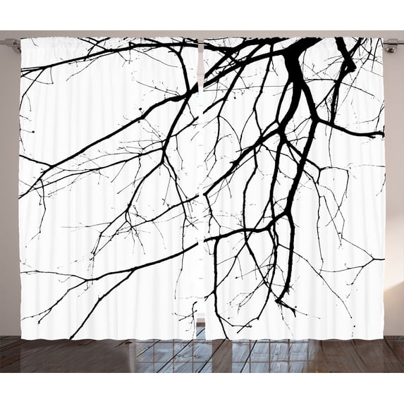 Ambesonne Black and White Curtains 2 Panel Set, Leafless Tree, 108" x 90", Black and White