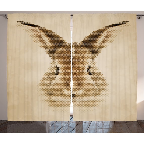 Ambesonne Vintage Curtains 2 Panel Set, Dots Bunny Geometric, 108" x 84", Pale Brown