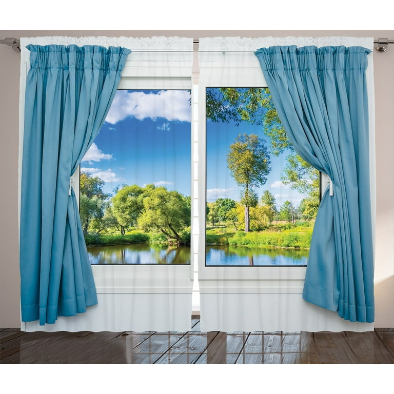 House Decor Curtains 2 Panels Set Rural View From The Window