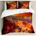 thumbnail image 1 of House Decor Queen Size Duvet Cover Set, Horizon Overview Unique Grand Canyon Photo Saturated with Warm Color Effects Sunset, Decorative 3 Piece Bedding Set with 2 Pillow Shams, Orange, by Ambesonne, 1 of 3