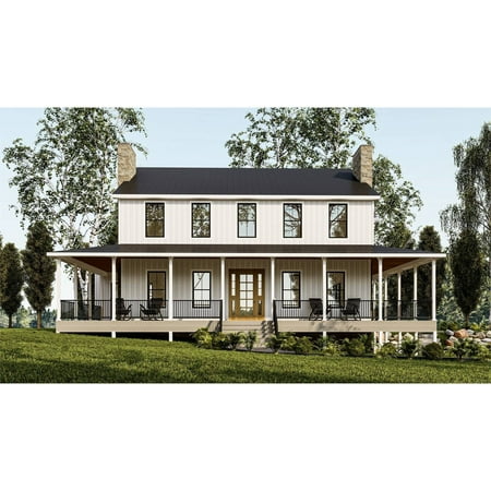 The House Designers: THD-7202 Builder-Ready Blueprints to Build Traditional Two-Story Farmhouse Plan with a Wraparound Porch and Walkout Basement Foundation (5 Printed Sets)