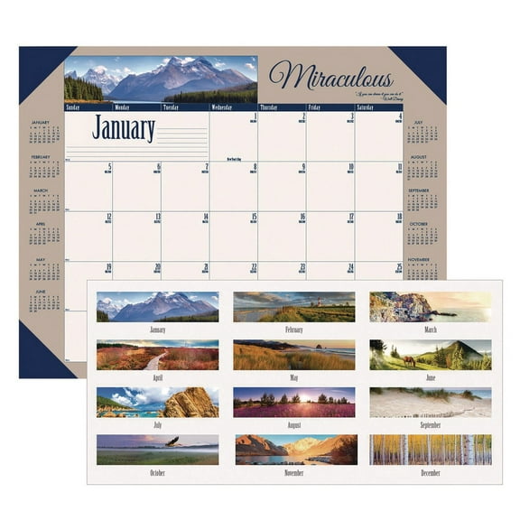 House of Doolittle 175 12-Month Jan to Dec 2025 22 in. x 17 in. Motivational Photos Earthscapes Recycled Monthly Desk Pad Calendar - Blue Binding/Corners