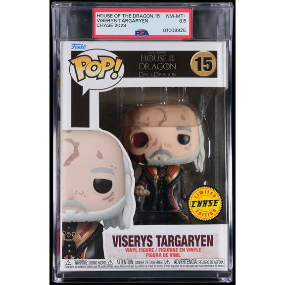 House of the Dragon, PSA Graded 8.5 NM-MT+, Viserys Targaryen (Limited Edition) Collectible Vinyl Figure #15, Fully Encapsulated Bundle with Compatible Funko Pop! PSA Hard Protector Case