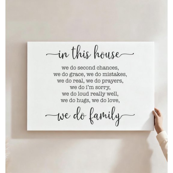 In This House We Do Family Canvas Wall Art, Heartwarming Family Values Decor, Cursive Script Quote Artwork For Living Room, Entryway, Family Room, Ready To Hang 8*12inch(20*30cm)