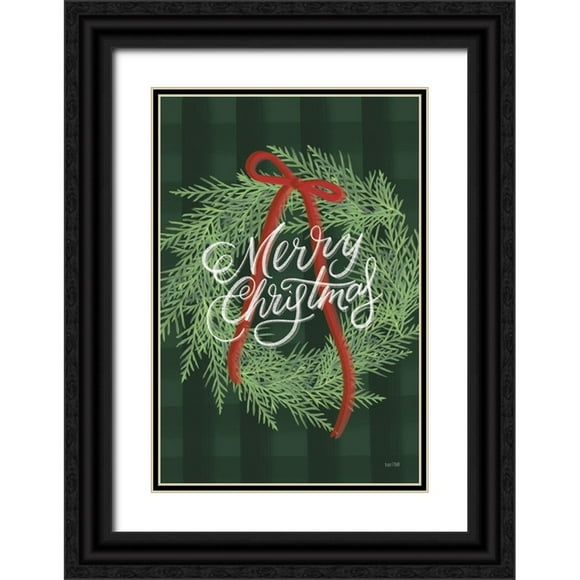 House Fenway 11x14 Black Ornate Wood Framed with Double Matting Museum Art Print Titled - Merry Christmas Wreath