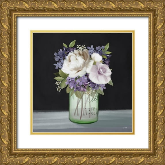 House Fenway 12x12 Gold Ornate Wood Framed with Double Matting Museum Art Print Titled - Lilac Mason Jar Floral