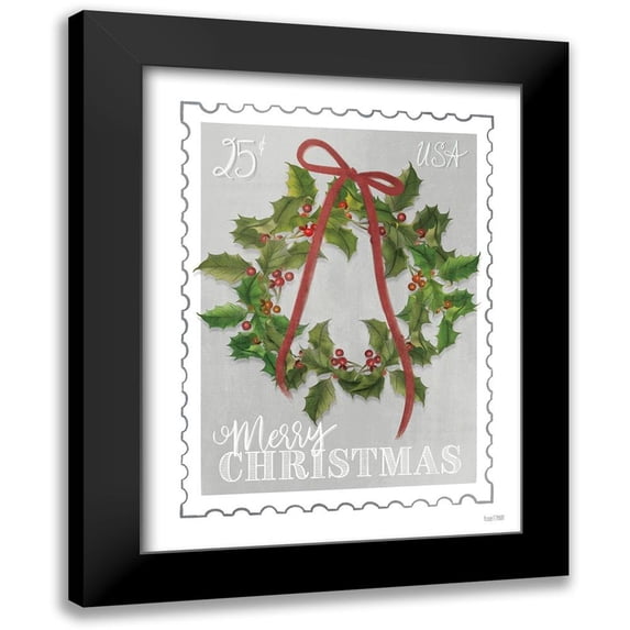 House Fenway 12x14 Black Modern Framed Museum Art Print Titled - Christmas Stamp Holly Wreath