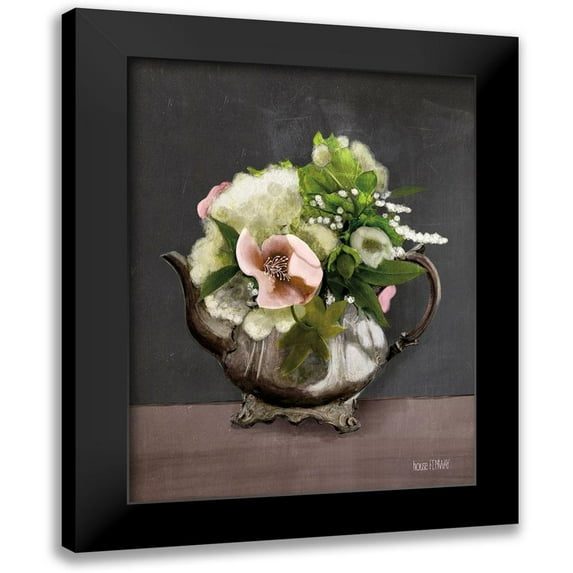 House Fenway 12x14 Black Modern Framed Museum Art Print Titled - Vintage Floral Tea Pot