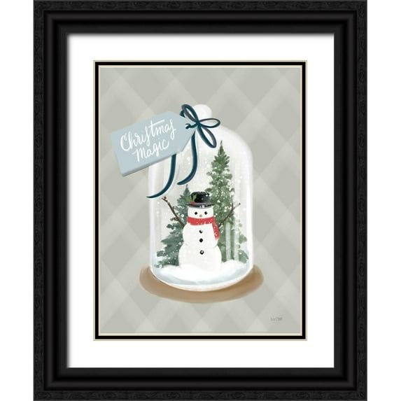 House Fenway 12x14 Black Ornate Wood Framed with Double Matting Museum Art Print Titled - Christmas Magic Snow Globe