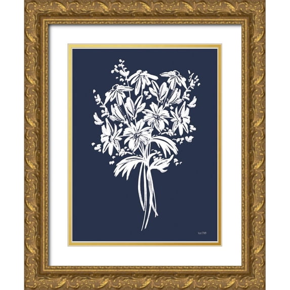 House Fenway 12x14 Gold Ornate Wood Framed with Double Matting Museum Art Print Titled - Blues in Blossom III