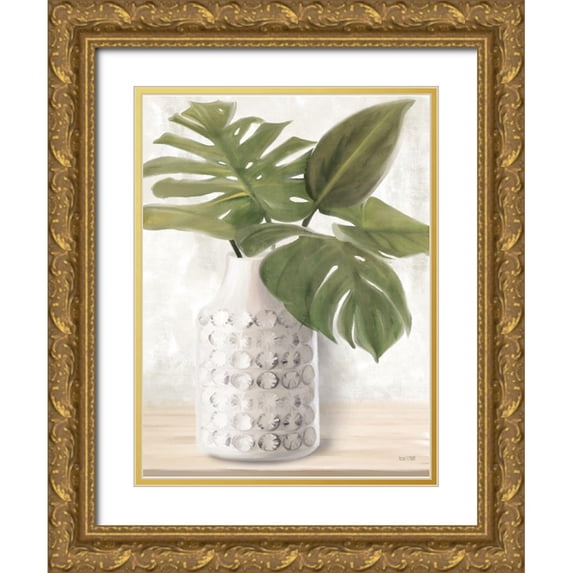 House Fenway 15x18 Gold Ornate Wood Framed with Double Matting Museum Art Print Titled - Ivory Monstera Stem