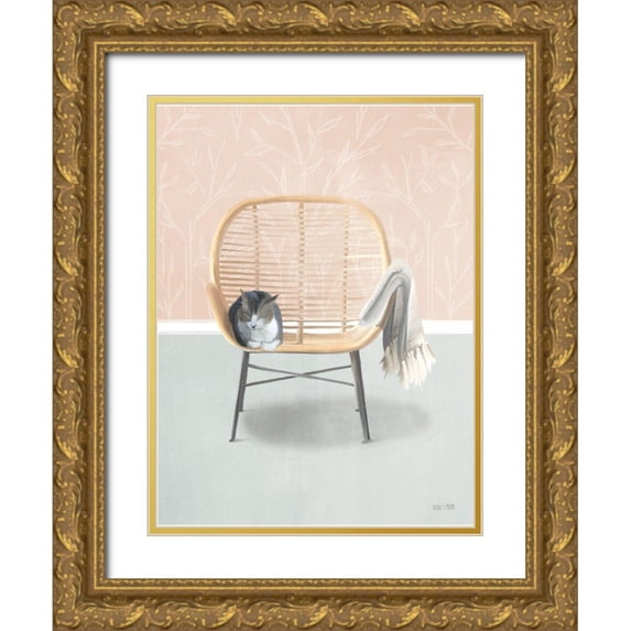House Fenway 15x18 Gold Ornate Wood Framed with Double Matting Museum Art Print Titled - Nap Time Gray and White Cat