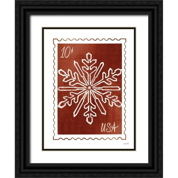 House Fenway 19x24 Black Ornate Wood Framed with Double Matting Museum Art Print Titled - Christmas Stamp Red Snowflake