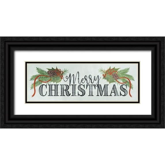 House Fenway 24x11 Black Ornate Wood Framed with Double Matting Museum Art Print Titled - Merry Christmas