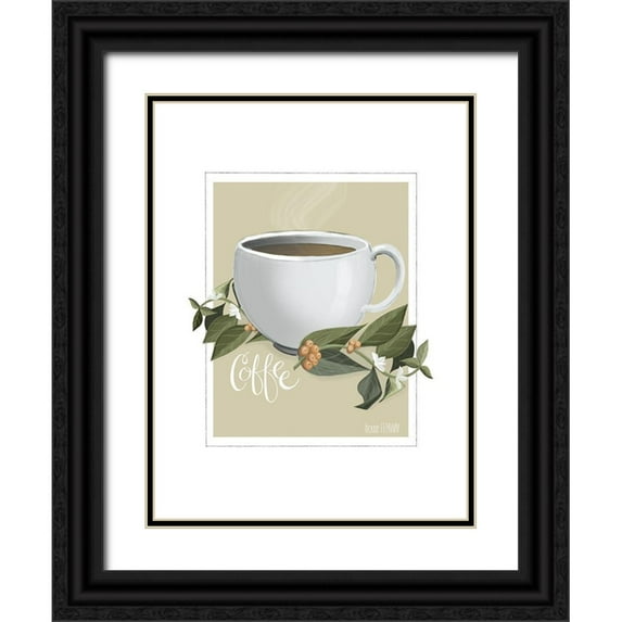 House Fenway 25x32 Black Ornate Wood Framed with Double Matting Museum Art Print Titled - Botanical Coffee