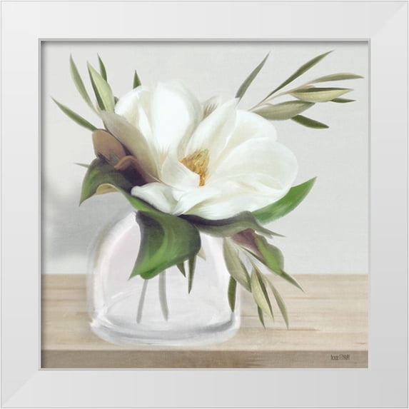 House Fenway 26x26 White Modern Wood Framed Museum Art Print Titled - Vintage Magnolia Bloom