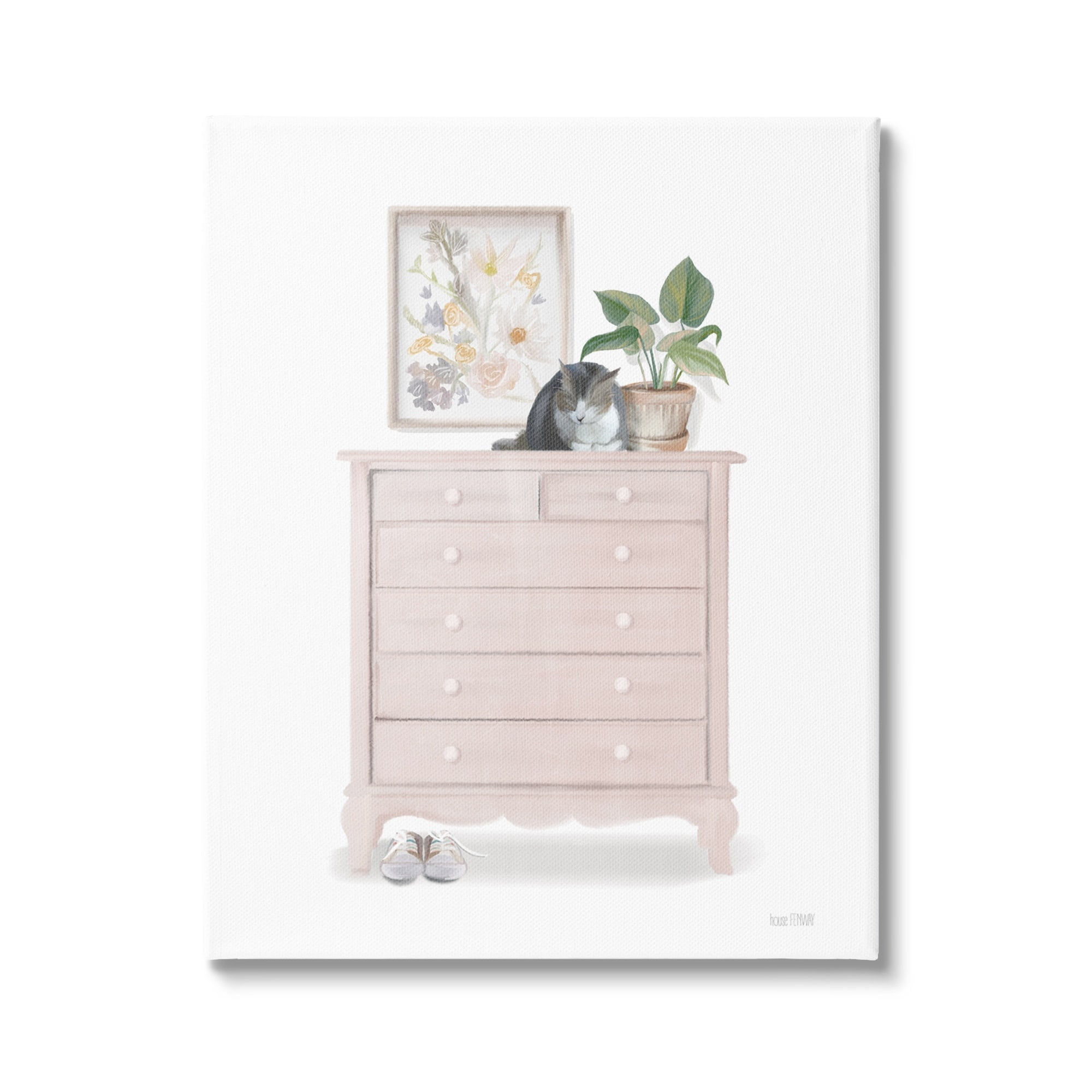 Stupell Industries Chic Wardrobe Still Life Pet Cat Resting Plants,16 x 20, Design by House Fenway