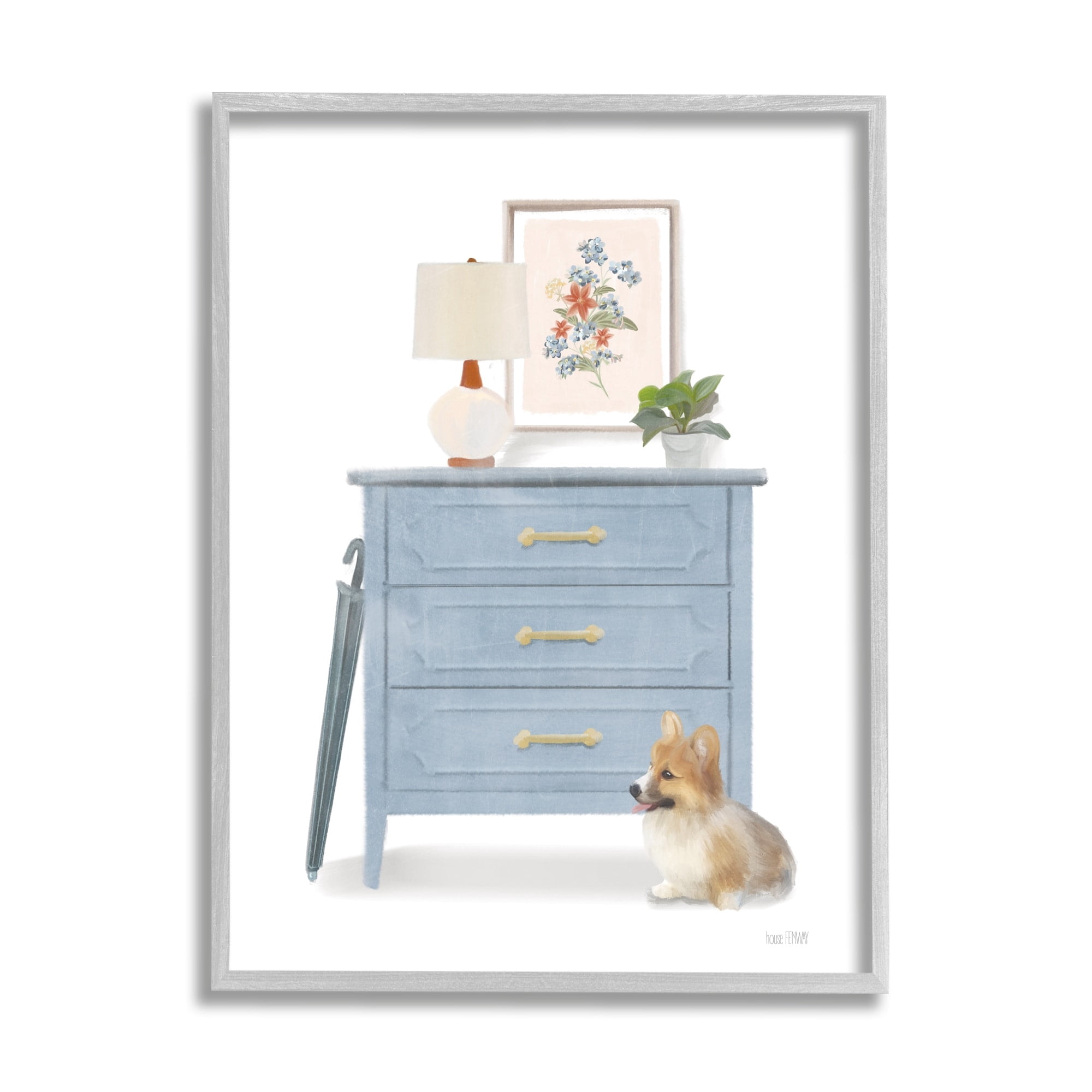 House Fenway Traditional Chic Wardrobe Still Life Pet Corgi Dog 16" x 20" Framed Painting Art Prints by Stupell Home Décor