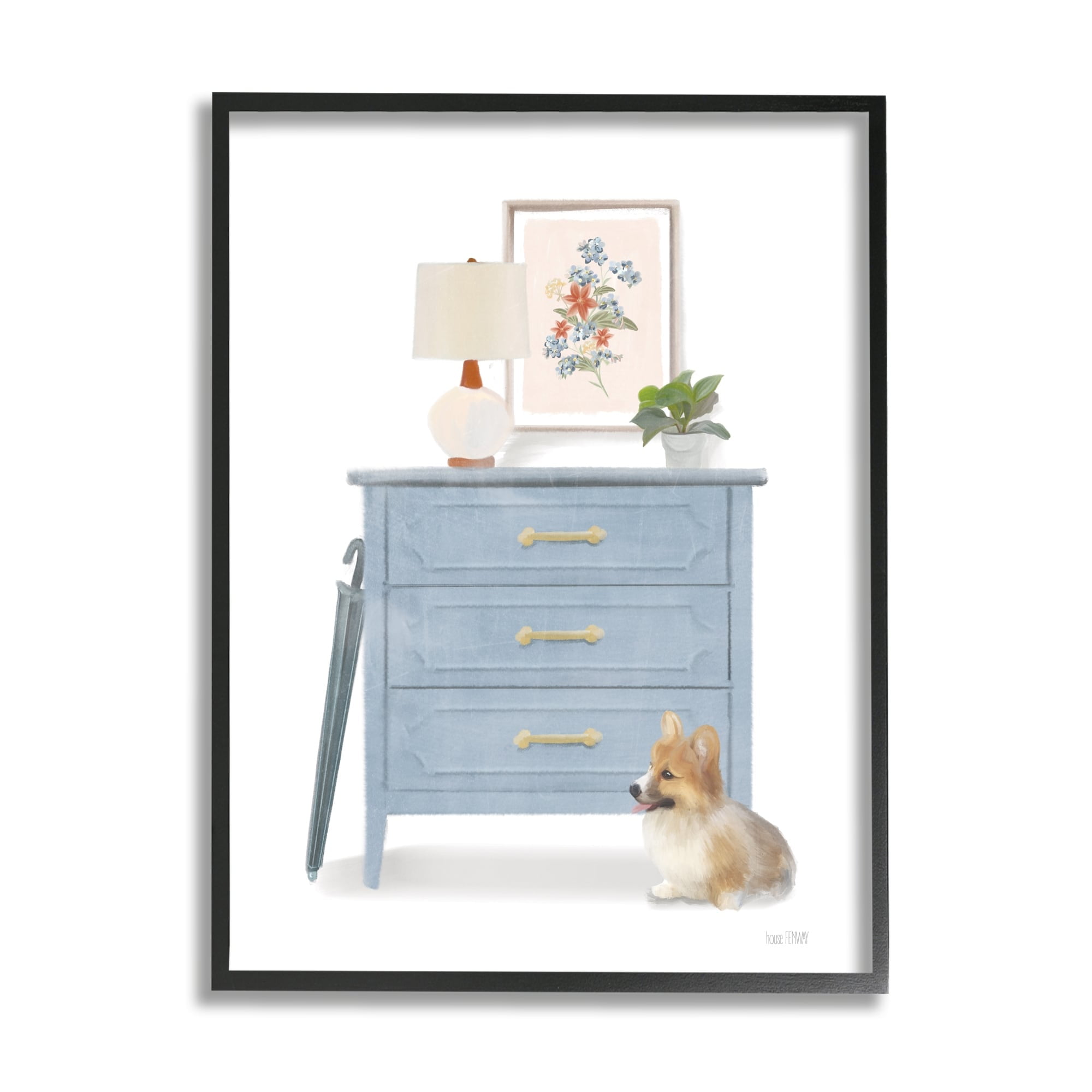 House Fenway Traditional Chic Wardrobe Still Life Pet Corgi Dog 24" x 30" Framed Painting Art Prints by Stupell Home Décor