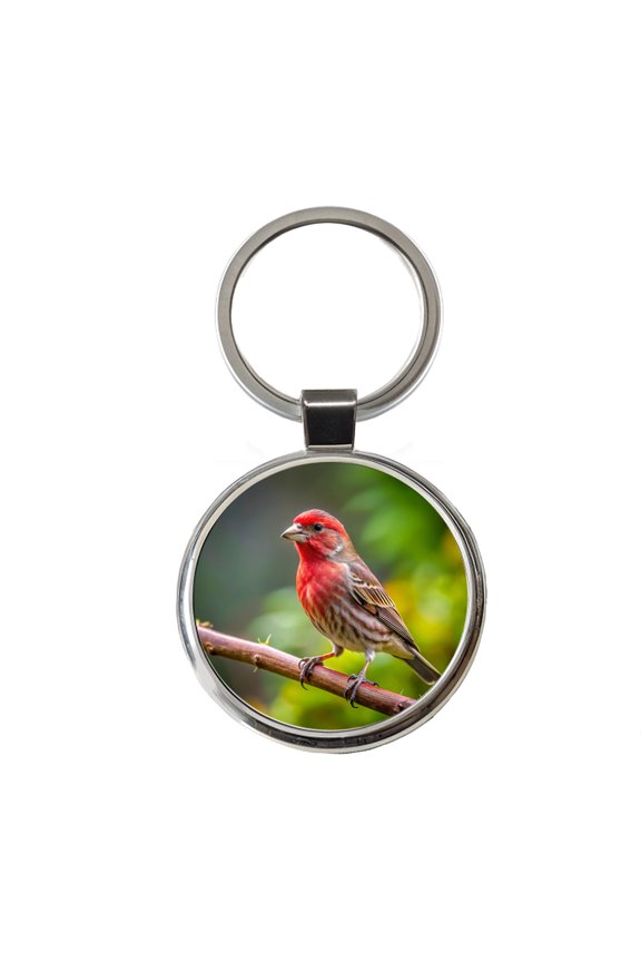 House Finch Backyard Bird Metal Round Keychain