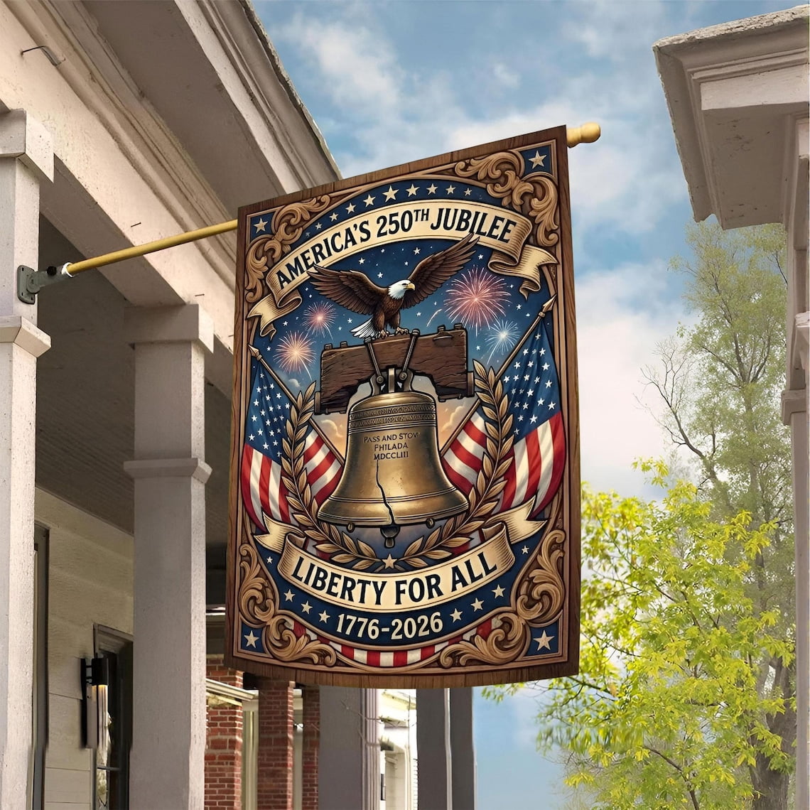 House Flag 250 Years American 250th Birthday 1776 Anniversary 4th of July V22, 28x40 POLE NOT INCLUDED