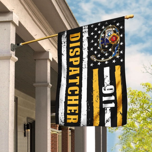 House Flag 9 11 Dispatcher Thin Gold Line, First Responder Support, 28x40 POLE NOT INCLUDED