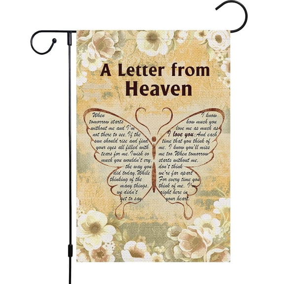 House Flag A Letter From Heaven Memorial Butterfly Flag Outdoor Cemetery Decoration, 28x40 POLE NOT INCLUDED