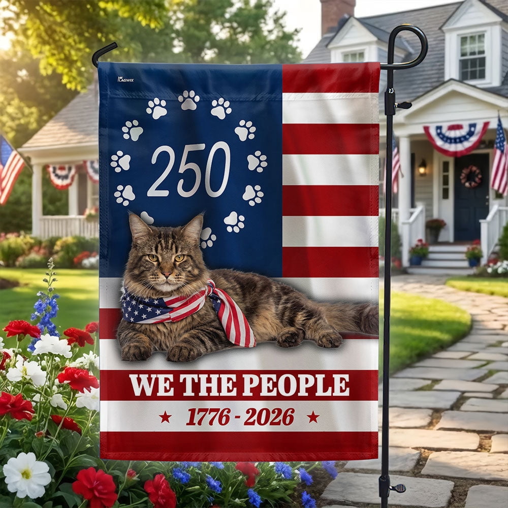 House Flag America 250 Years Maine Coon Cat Patriotic Cat 1776 2026, Historical, 28x40 POLE NOT INCLUDED